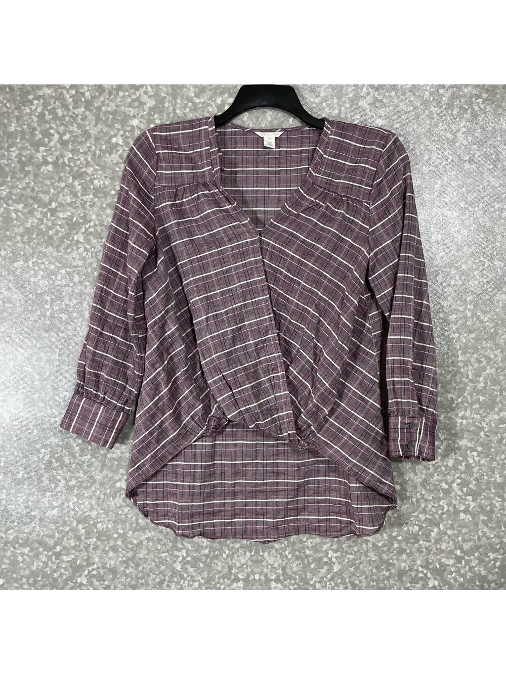 Caslon Women’s Purple Plaid Faux Wrap Long Sleeve Top - Size XS - Preppy Grunge